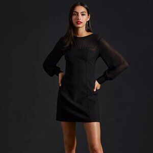 NWT Anthropologie Maeve Sheer Long Sleeve Mini Dress Black Size 2